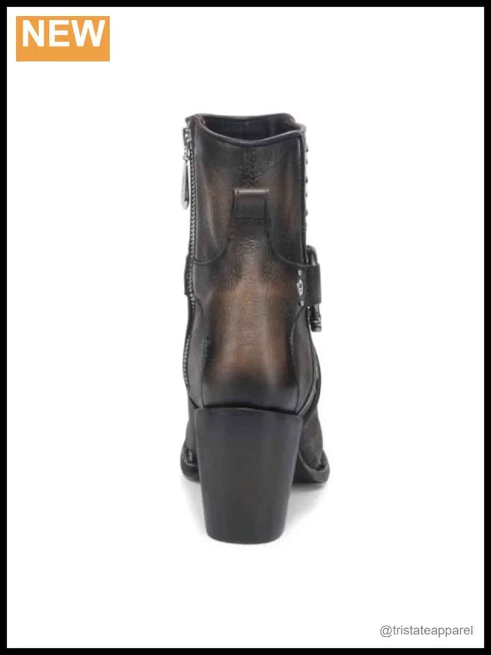 Cuadra Women's Leather Biker Booties with Studs Pointed Toe Cuban Heel